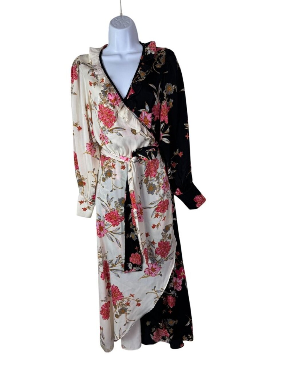 Misa Los Angeles Tabitha Floral Wrap Midi Dress Long Sleeve Size Medium Satin - Picture 3 of 16